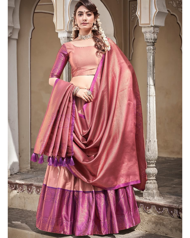 Peach Kanjivaram Silk Lehenga Set