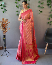 Peach Organza Leheriya Saree