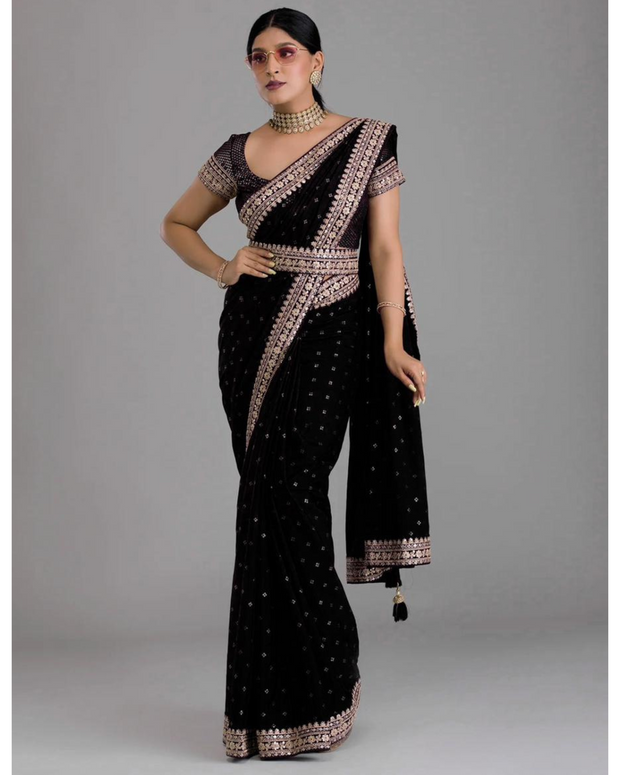 Black Embroidered Sequins Saree