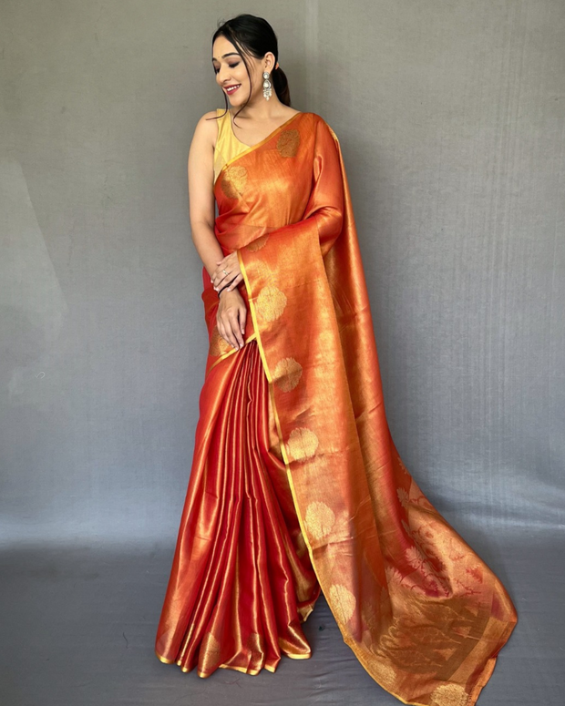 Orange Tissue Silk Saree