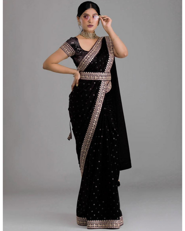 Black Embroidered Sequins Saree