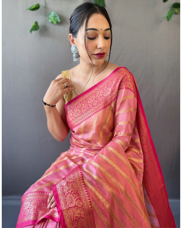 Peach Organza Leheriya Saree