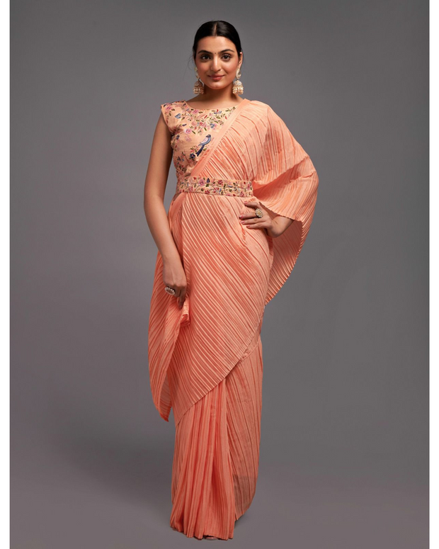 Peach Crush Chinon Saree