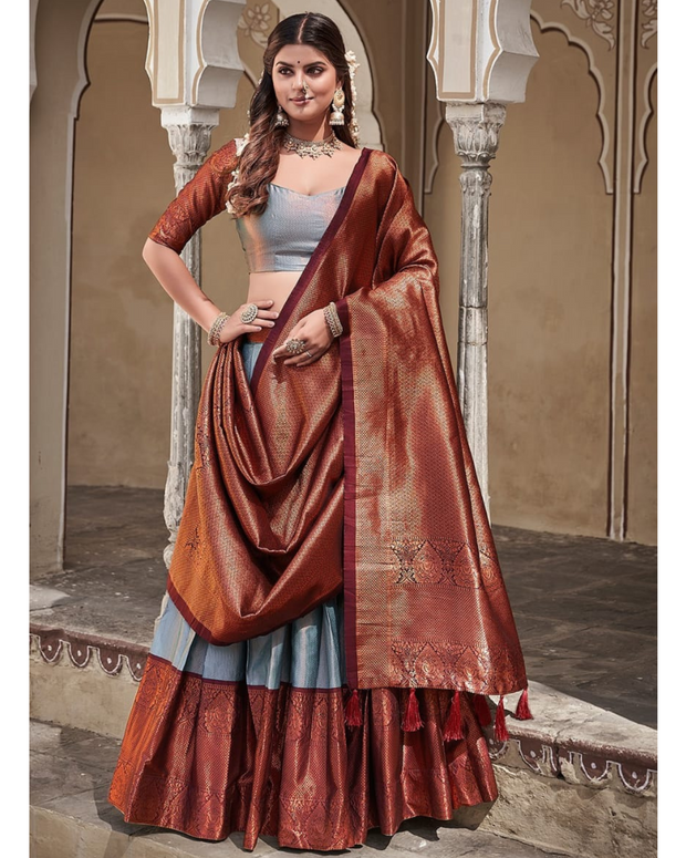 Grey Kanjivaram Silk Lehenga Set