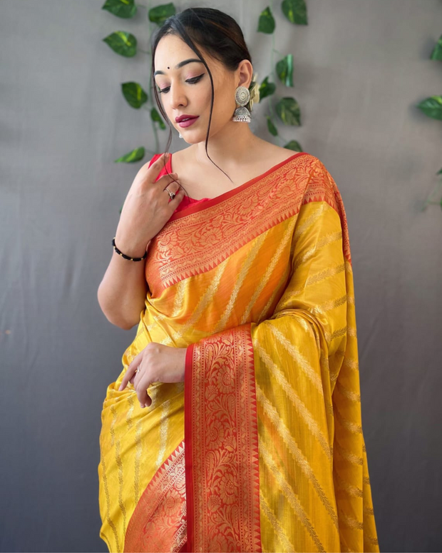 Yellow Organza Leheriya Saree