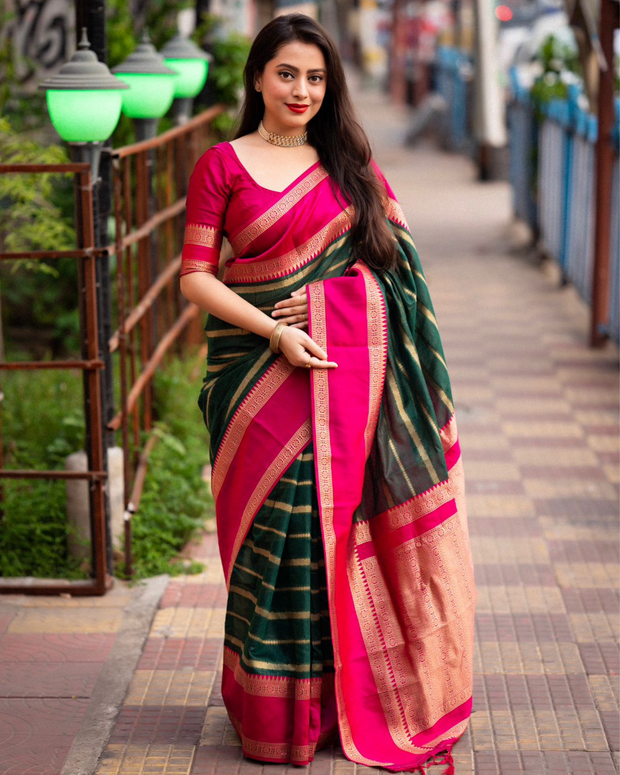 Green And Pink Banarsi Saree