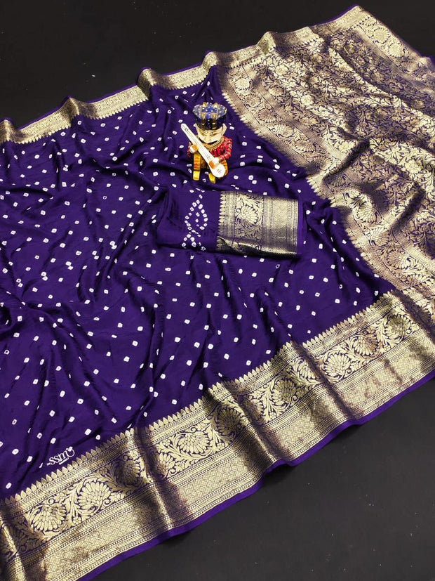 Navy Blue Bandhani Kanchipuram Saree 11WDEC2023-1
