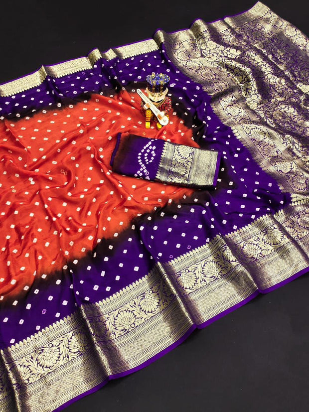 Orange and purple Bandhani Kanchipuram Saree 11WDEC2023-2