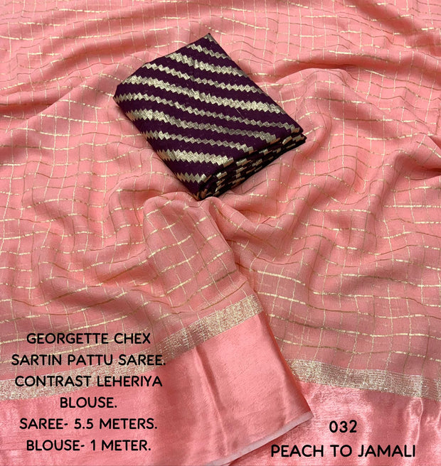 Peach Georgette Checks Saree 17WJAN2024-1