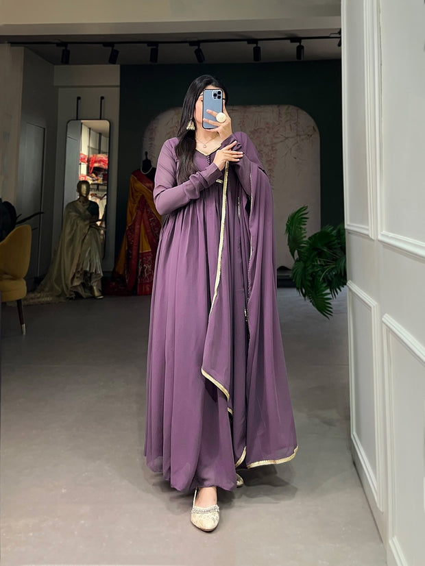 Dark Lavender Alia Style Gown With Dupatta