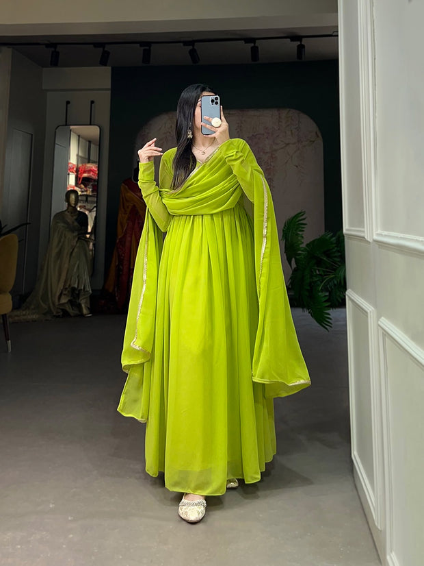 Green Alia Style Gown With Dupatta