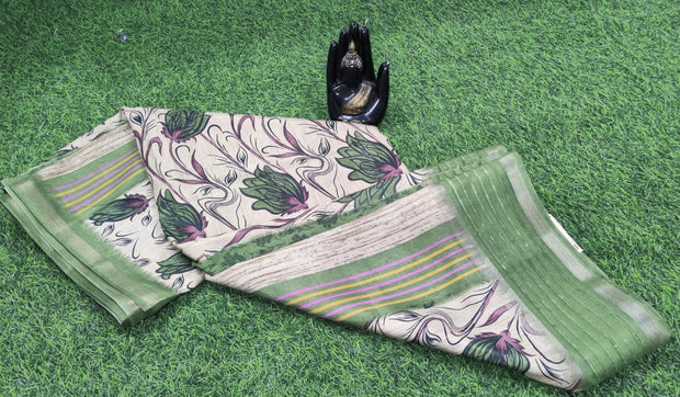 Cream-Green Tussar Silk 4JUL3E