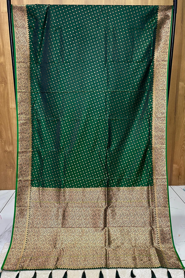 Bottle Green Katan Banaras Silk Saree