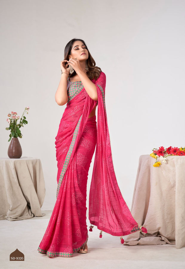 Peach Fancy Georgette Saree