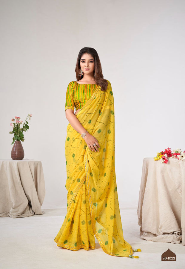 Lemon Yellow Fancy Georgette Saree