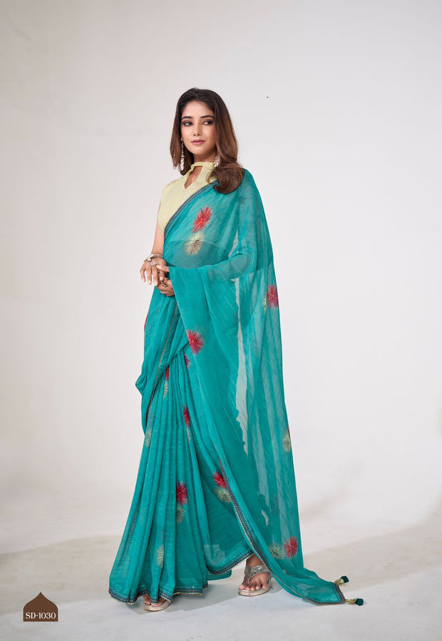 Lux Green Fancy Georgette Saree