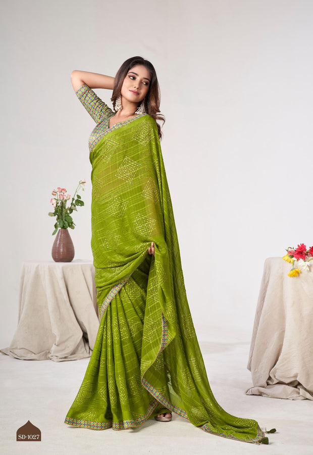 Mehandi Green Fancy Georgette Saree