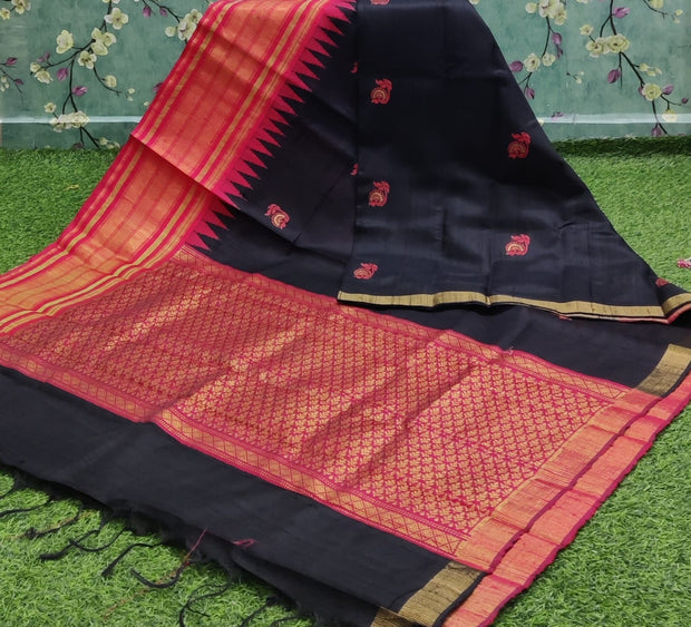 Black Red Khadi Pattu 1I4-1
