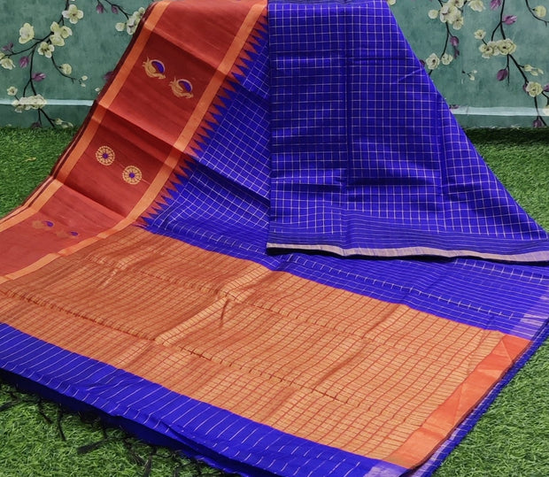 Blue With Rust Khadi Pattu 1I4-5