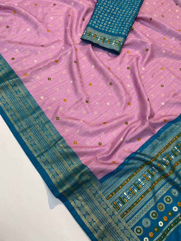 Pink Moonga Crepe Patola Saree