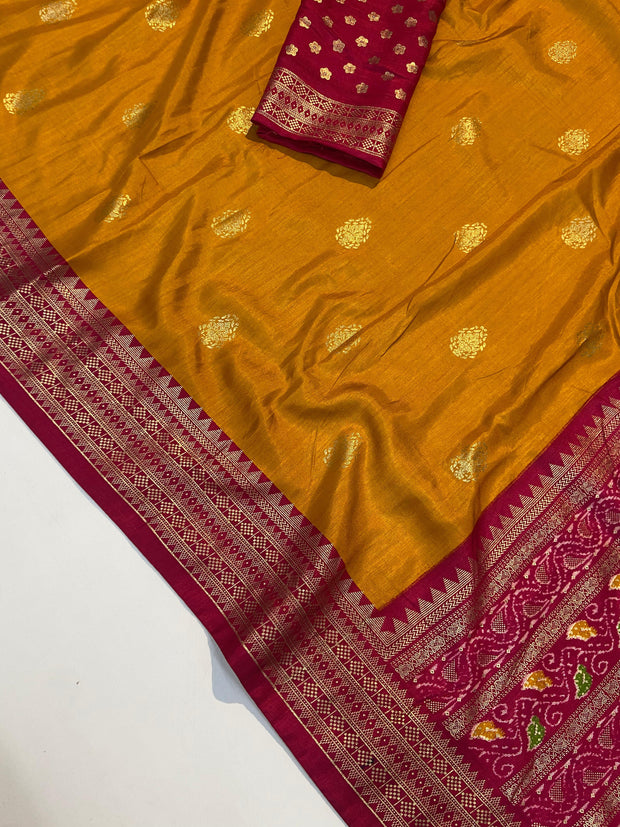 Mustard Moonga Crepe Patola Saree