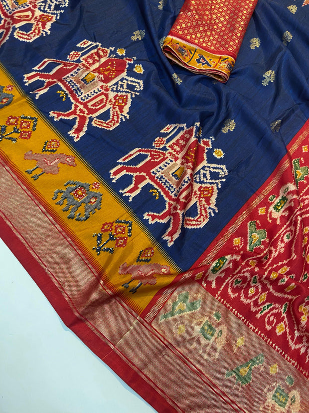 Blue Moonga Crepe Patola Saree