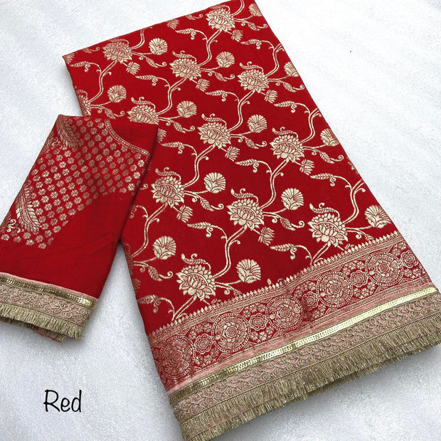 Red Meena Viscose Saree