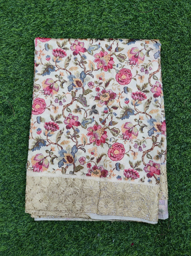 Light Yellow Cutwork Tussar 8 I4-1E