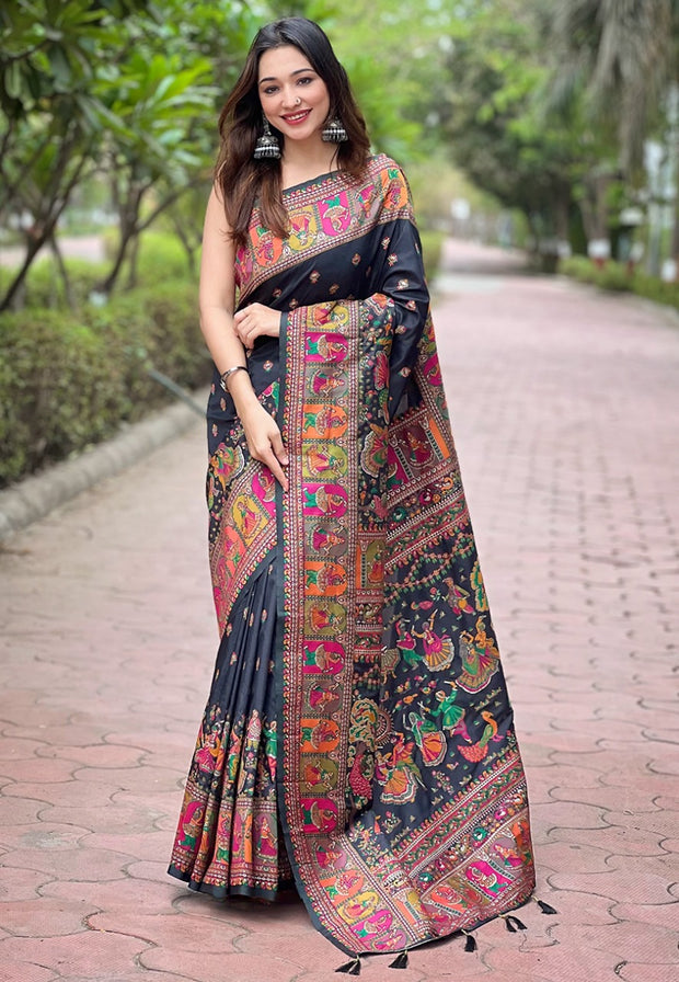 Black Pashmina Meenakari Saree