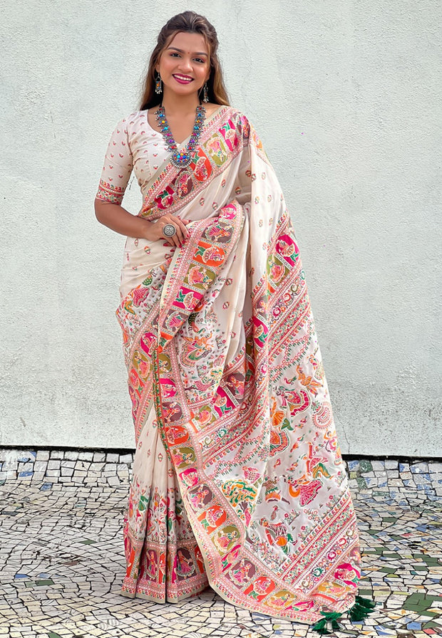 Off White  Pashmina Meenakari Saree