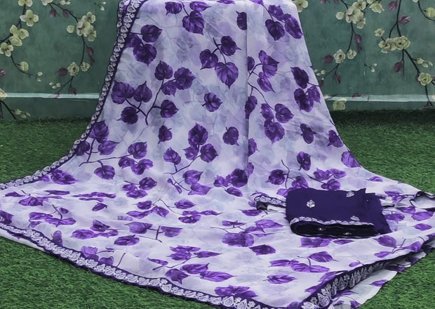 White Purple Bela Georgette 8 K4-10