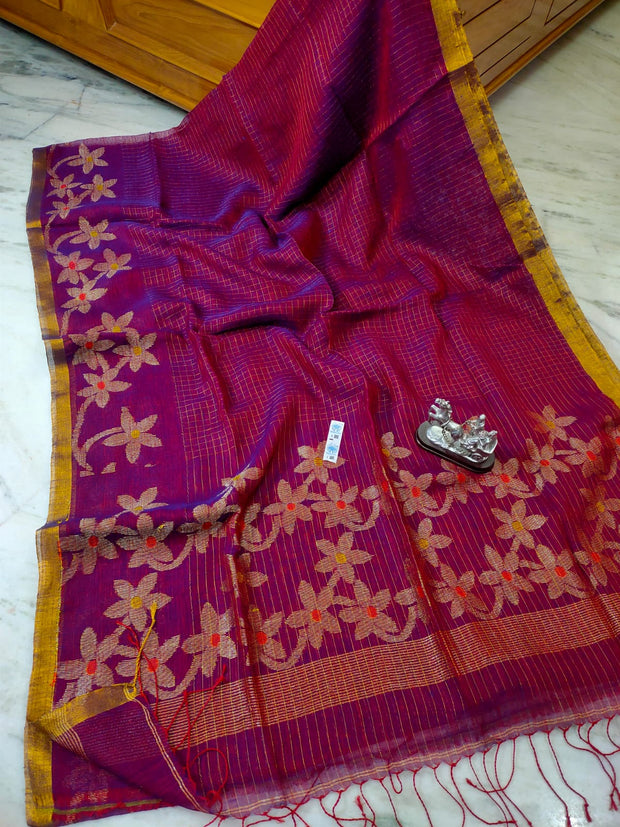 Kempu Linen By Linen Saree