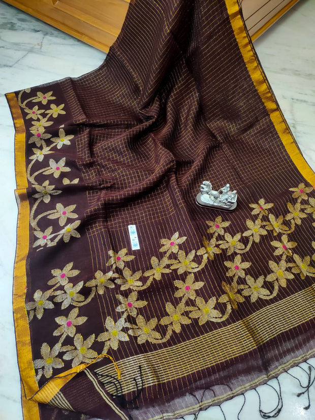 Brown Linen By Linen Saree