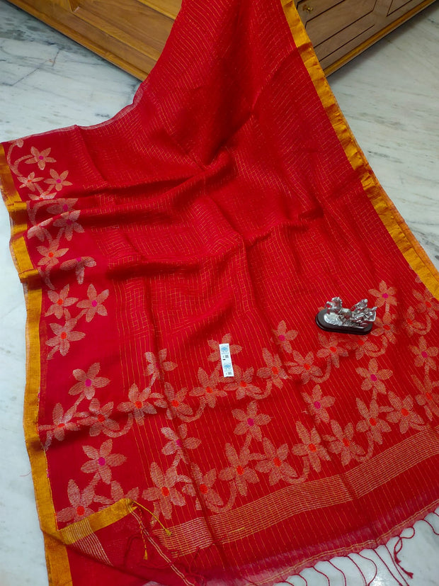 Red Linen By Linen Saree