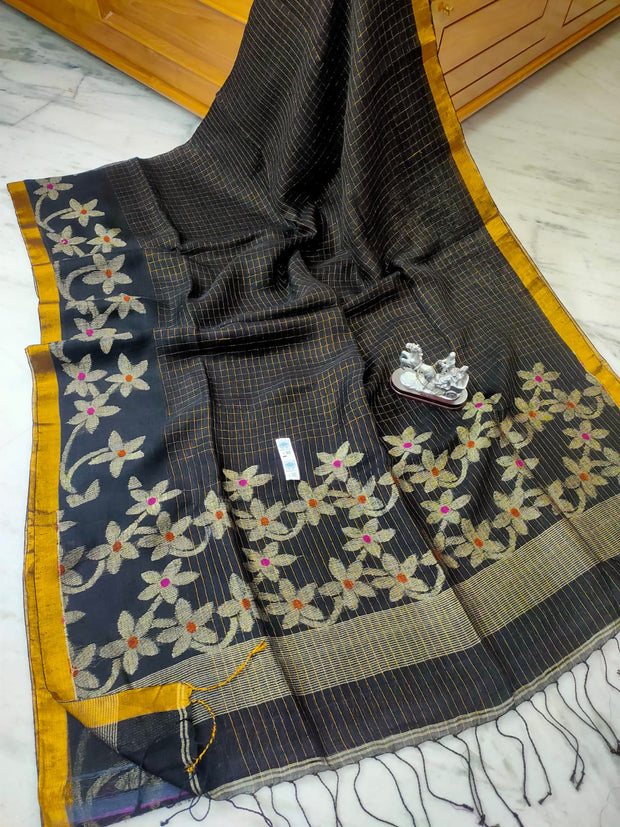 Black Linen By Linen Saree