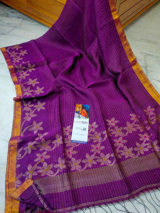 Burgundy Linen By Linen Saree