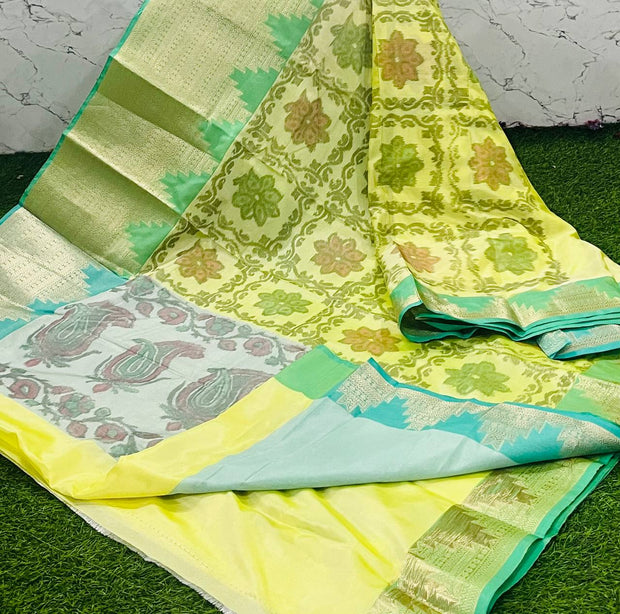 Light Yellow LW Ikkat Pattu 7 L5-3