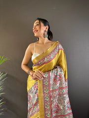 Green Madhubani Tussar Silk Saree