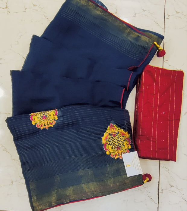 Peacock Blue Chanderi Voile 16Sep15