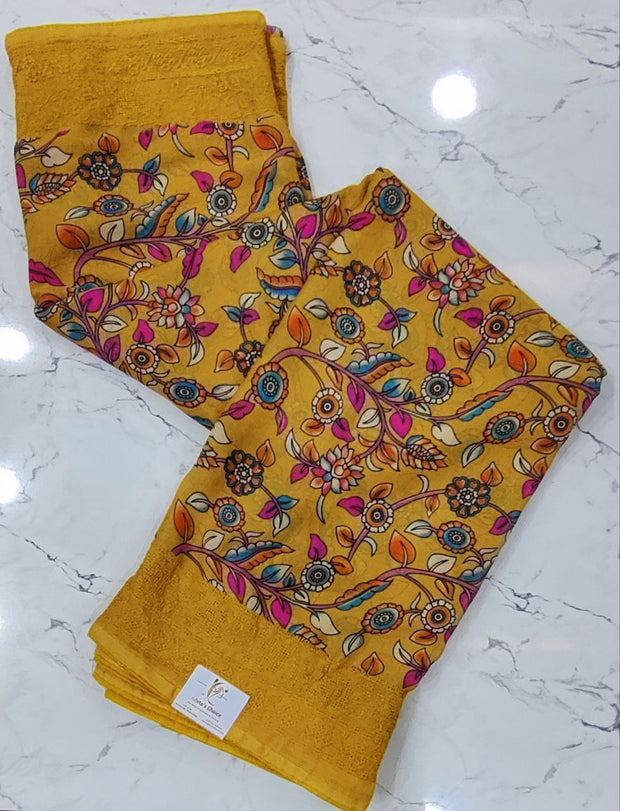 Yellow Georgette Kalamkari 16SEP6E