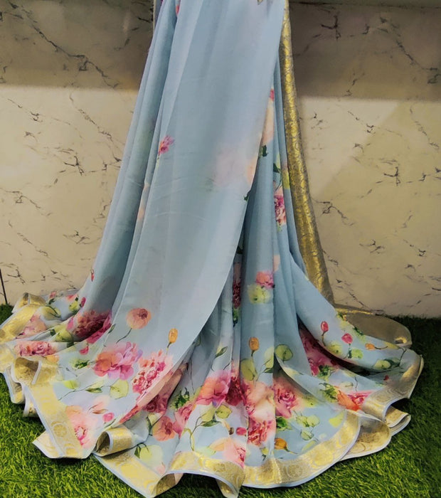 Blue Pure Georgette 22SEP3E