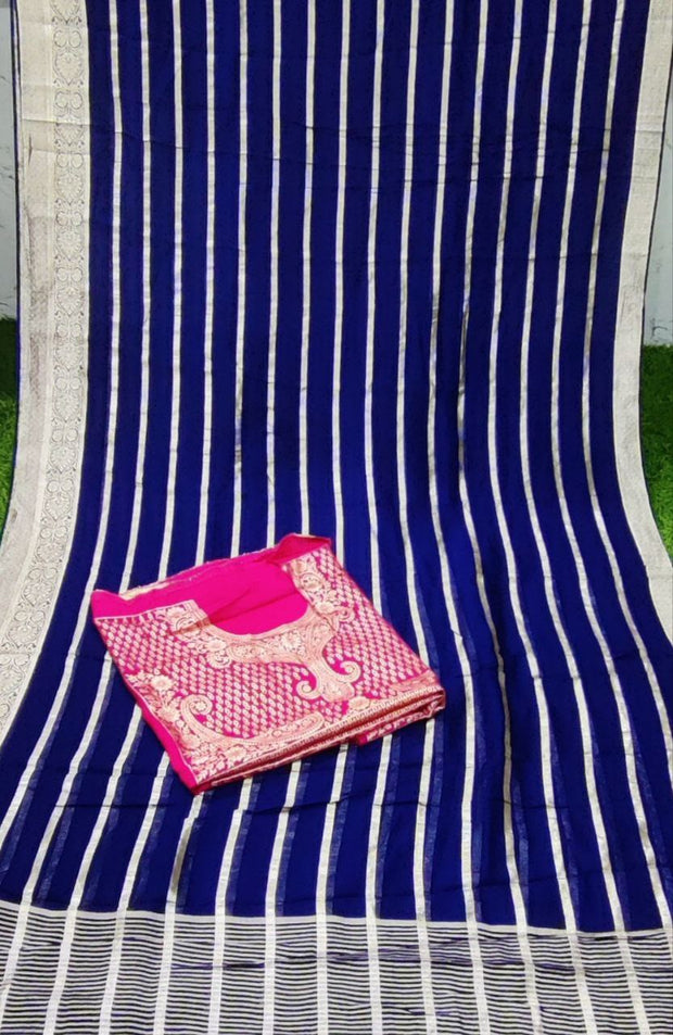 Blue Georgette Banaras Saree 29Sep1E