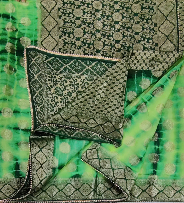 Green Shibori Georgette Banaras Saree 30Sep10E