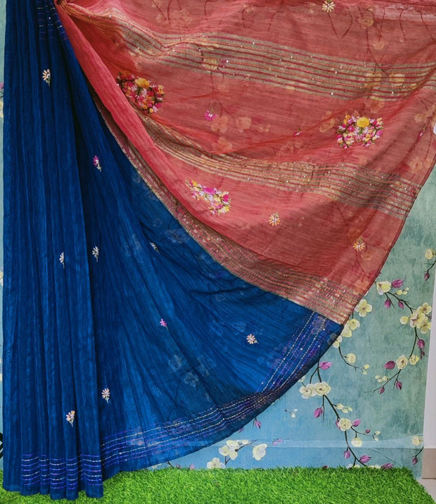 Blue Jute Silk Embroidered Saree 3Oct13