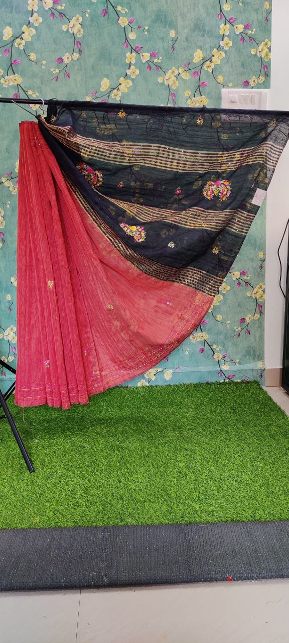 Rust Jute Silk Embroidered Saree 3Oct14