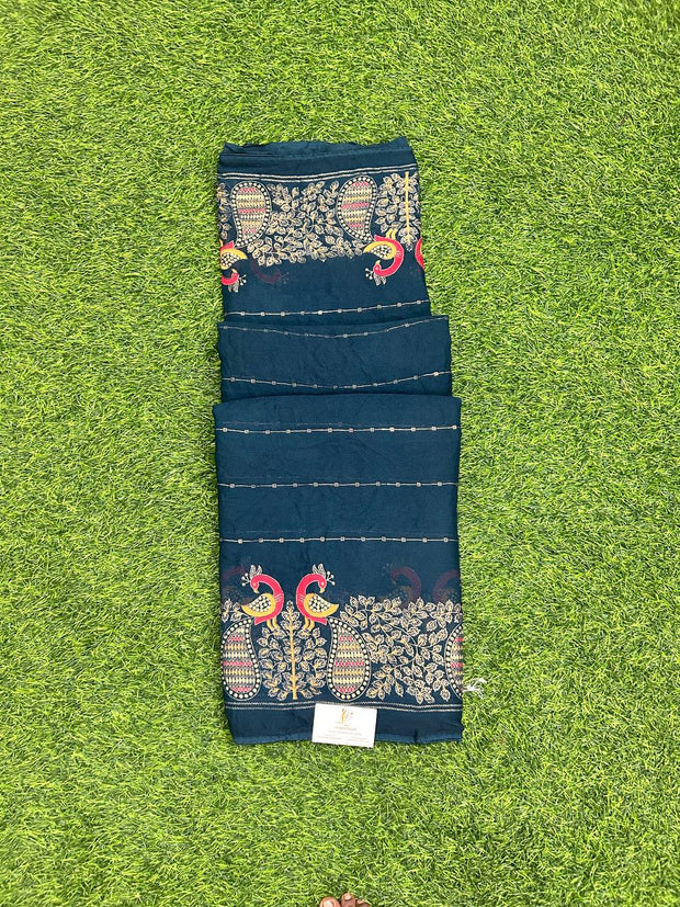 Peacock Blue Crush Georgette 30JAN15