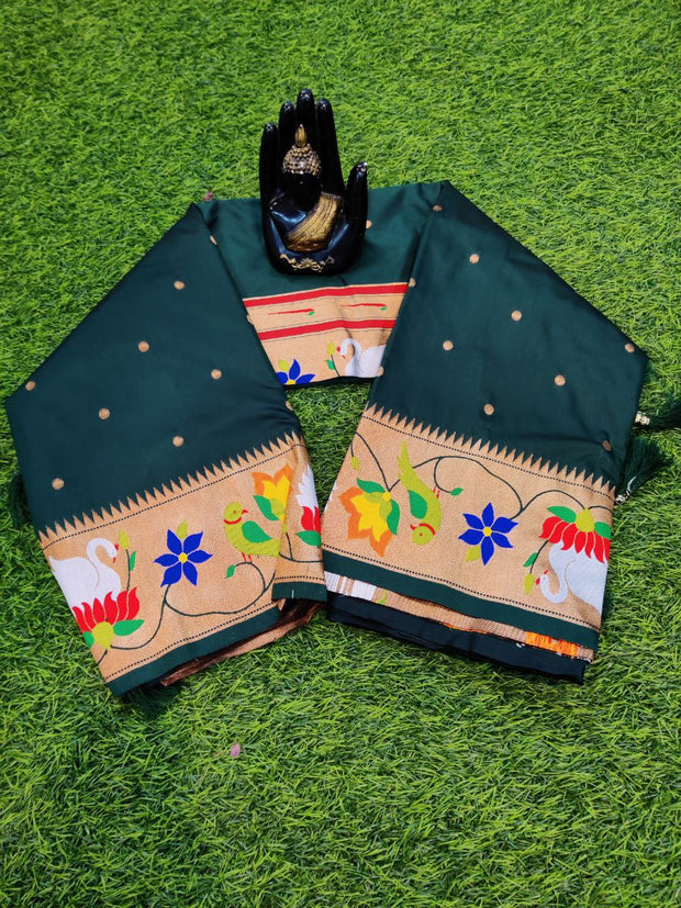 Bottle Green Banarasi Pattu Paithani 11MAY6