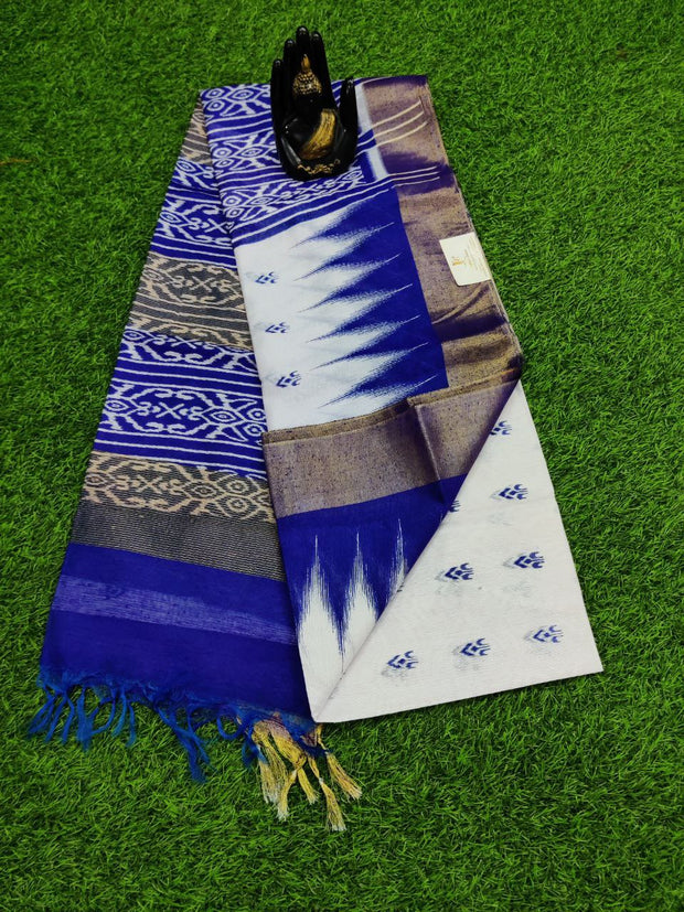 Cream-Blue Chanderi Silk 5JUN12E