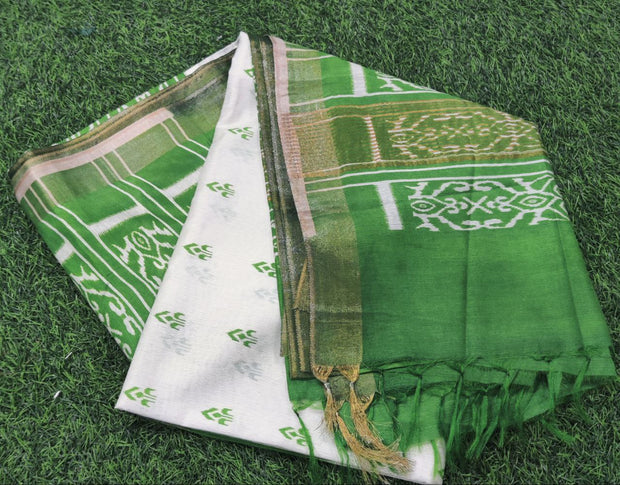 Cream-Green Chanderi Silk 5JUN11E