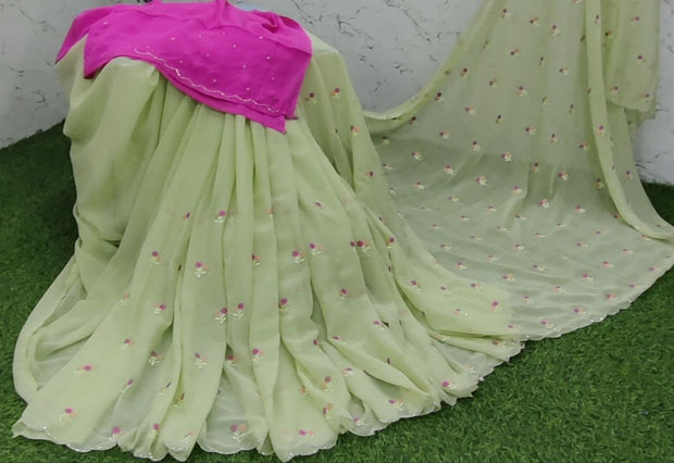 Light Green Georgette Works 20DEC9E